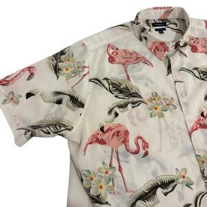 Croft Barrow Pink Flamingo Shirt Mens 2XL Floral Tropical Short Sleeve Pocket